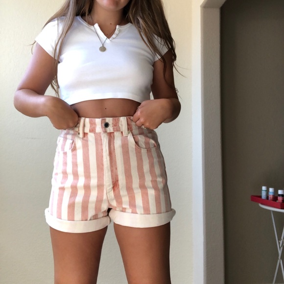 Zara Pants - Pink and White Vertical Stripped Zara Denim Shorts Zara Pants - Pink and White Vertical Stripped Zara Denim Shorts
